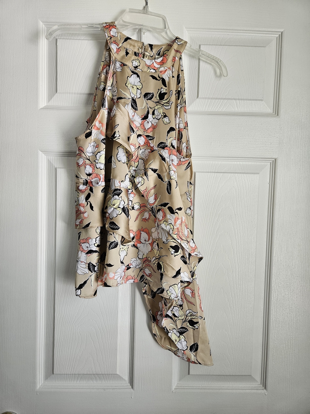 Cato Beige Floral Ruffle Halter Top